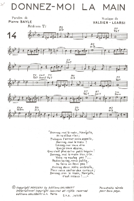 Donnez-moi la main, mam'zelle
(Musique de Valsien-Learsi
Paroles de Pierre Bayle)