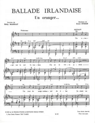 Ballade Irlandaise (Un oranger...)
Musique de Emil Stern
Paroles de Eddy Marnay